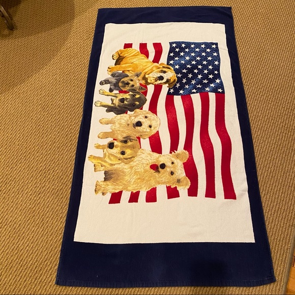 Dogs Patriotic Stars & Stripes Bulldog Beach Towel - Picture 2 of 4